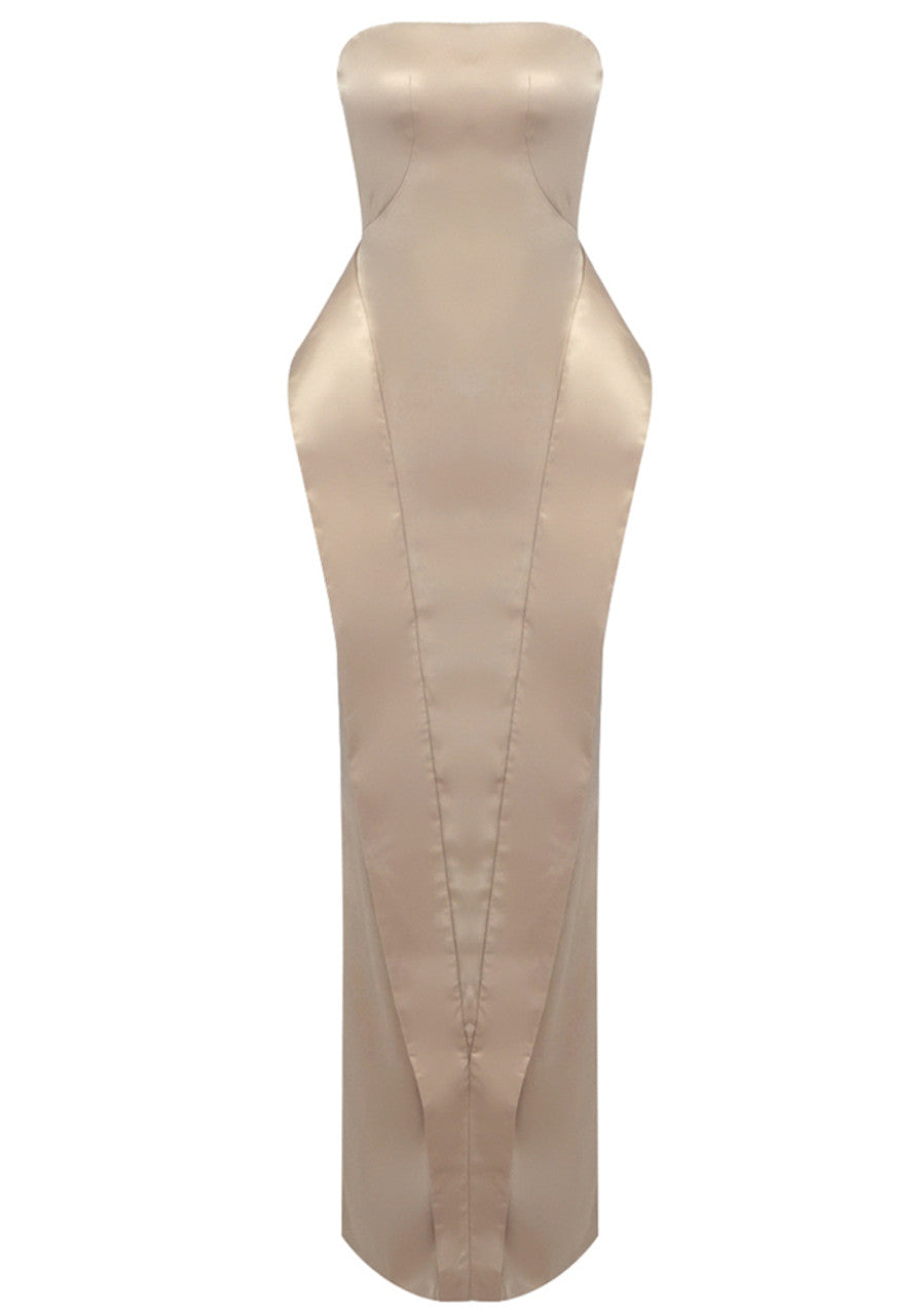 Weitese Dress Elegant Strapless Maxi Dress Champagne Mermaid/Trumpet Sleeveless Corset Prom Dress